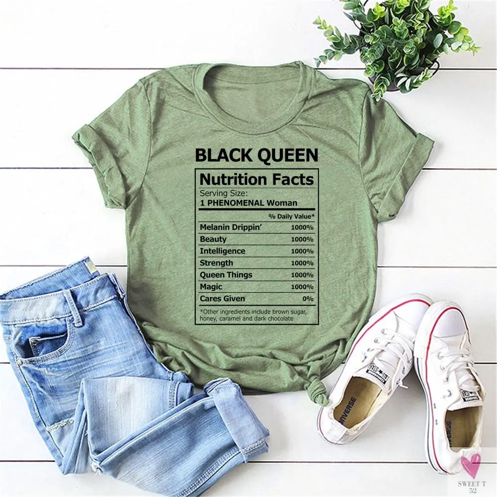 Black Queen Nutritional Facts T-Shirt for Women & Girls, Graphic Melanin T-Shirts