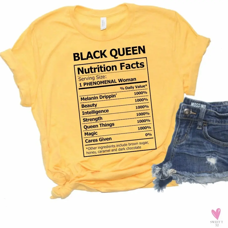 Black Queen Nutritional Facts T-Shirt for Women & Girls, Graphic Melanin T-Shirts