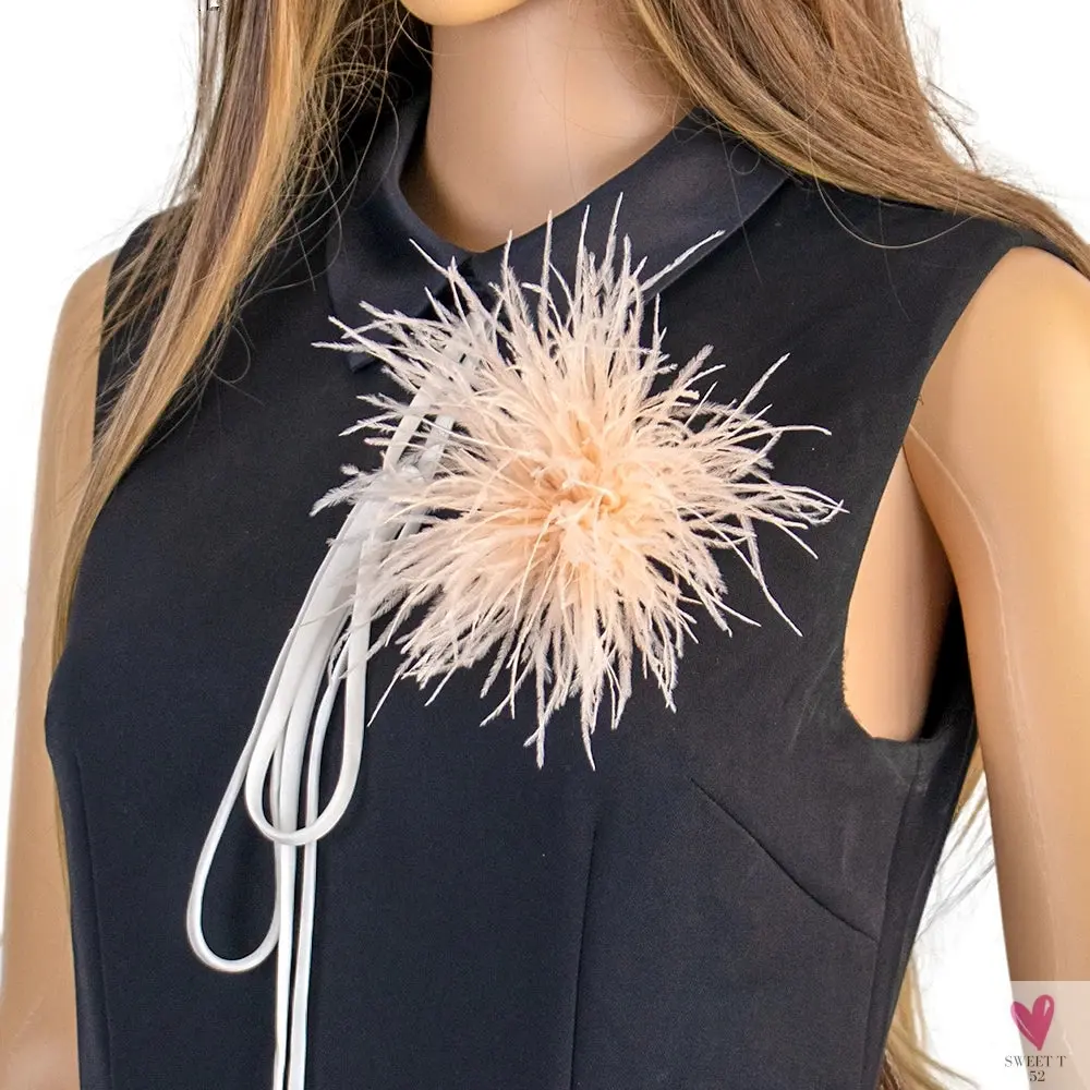 Ostrich Feather Brooch for Clothes or Hair wear - Black/Red Plumes Brooch for Wedding Party, DIY Jewelry or Shoe Decor