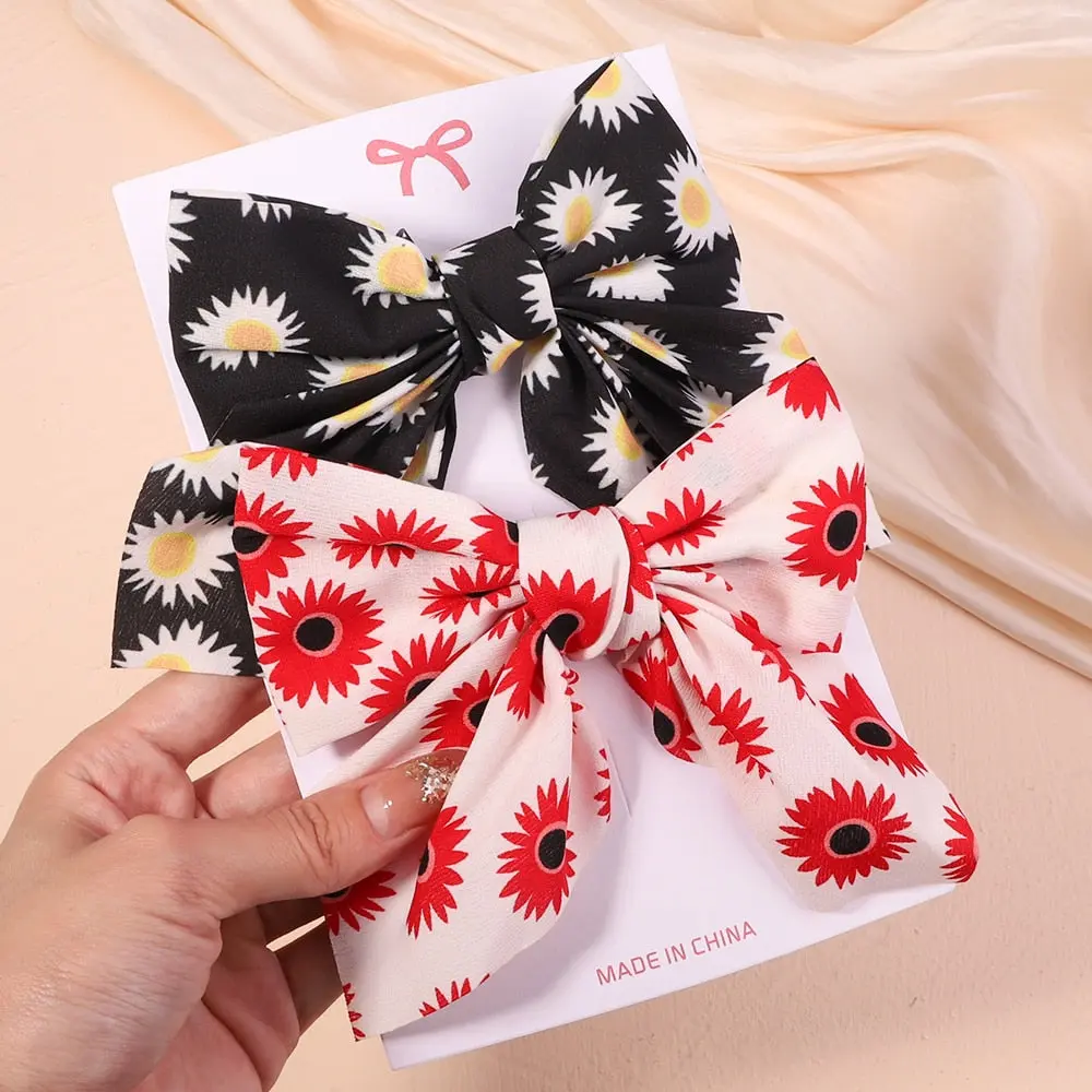 Cute Multi-Patterned and Solid Color Hair Bows/Clips for Girls in a 2 Piece Set