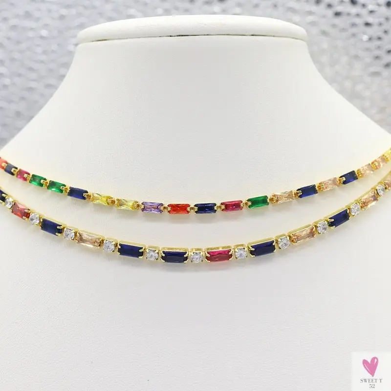 Rainbow Cubic Zirconia Waterdrop Choker Charm Necklaces - Charming Woman's Wedding, Party, Birthday Choker Jewelry or Gift
