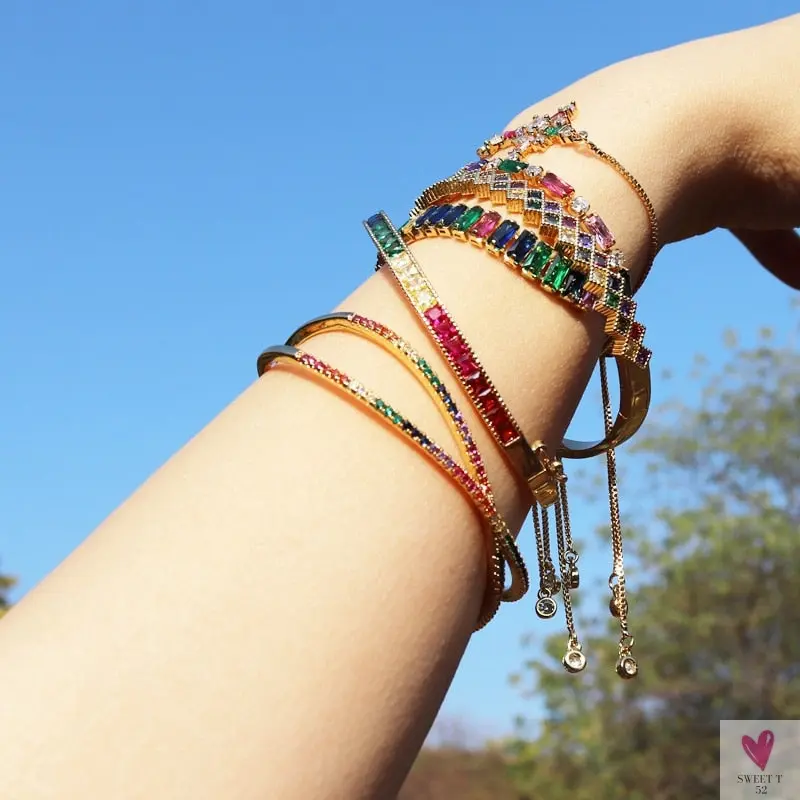 Gold Filled Baguette Cubic Zirconia Bracelet for Women and Girls - Rainbow Luxury jewelry - Tennis Style