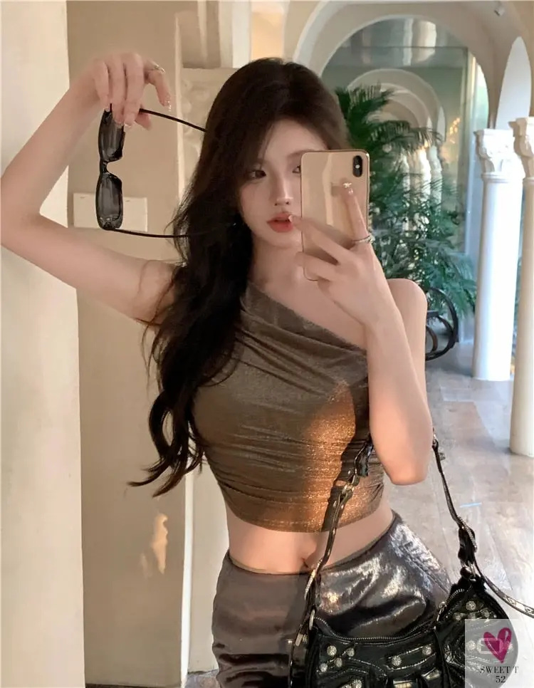 One Shoulder Crop Top, Vintage Retro Cut Crop Top,  for Women and Girls