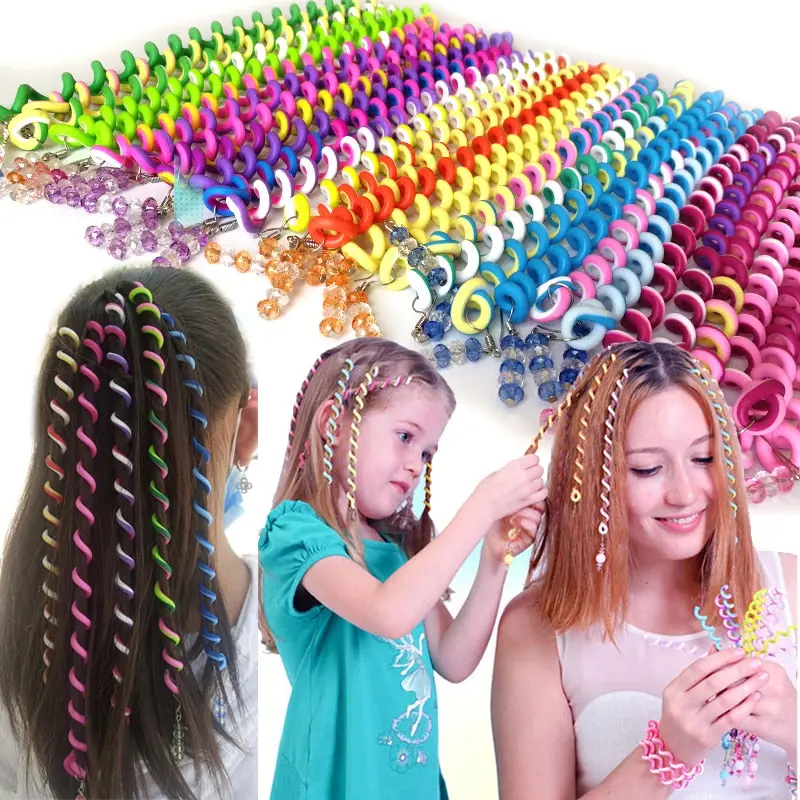 Rainbow Color Hair Braid Accessory for Girls - Curlers - in 6 Pieces