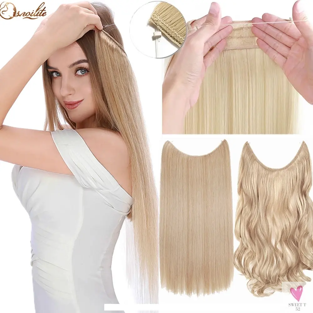 Synthetic 20 Inch Invisible Wire, No Clip-In, Hair Extensions, Fish Line Hairpieces/Hair Extensions Fake Hair For Women