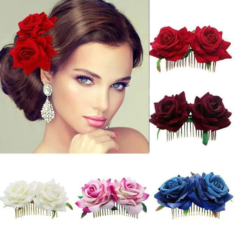 1 Pcs Silk Artificial Rose Flower Hair Comb - Wedding/Bridal, Women's Romantic Fancy Headwear