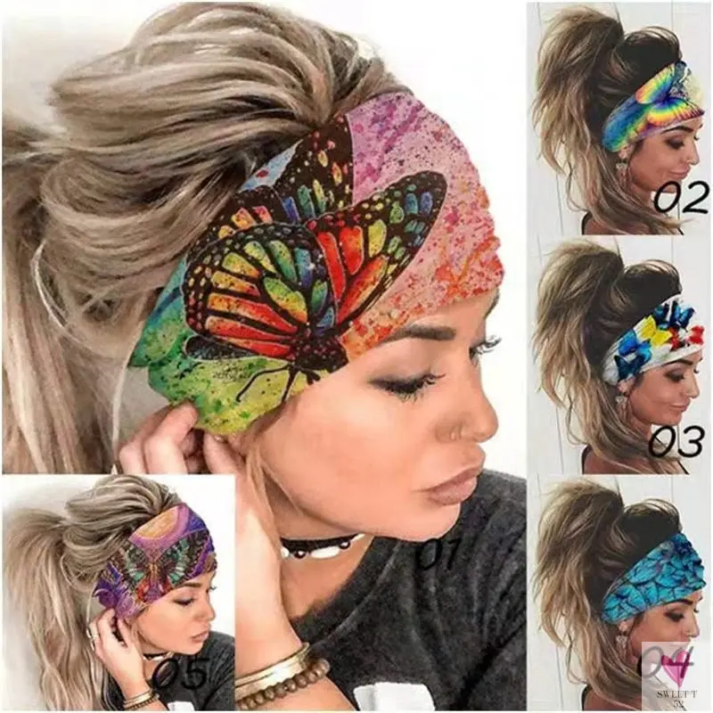 Wide Elastic Bohemian Head Bands for Women and Girls for Sports, Yoga  - Unique Designs