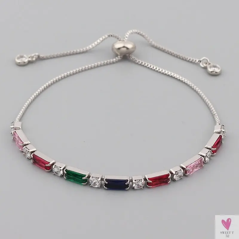 Gold Filled Baguette Cubic Zirconia Bracelet for Women and Girls - Rainbow Luxury jewelry - Tennis Style