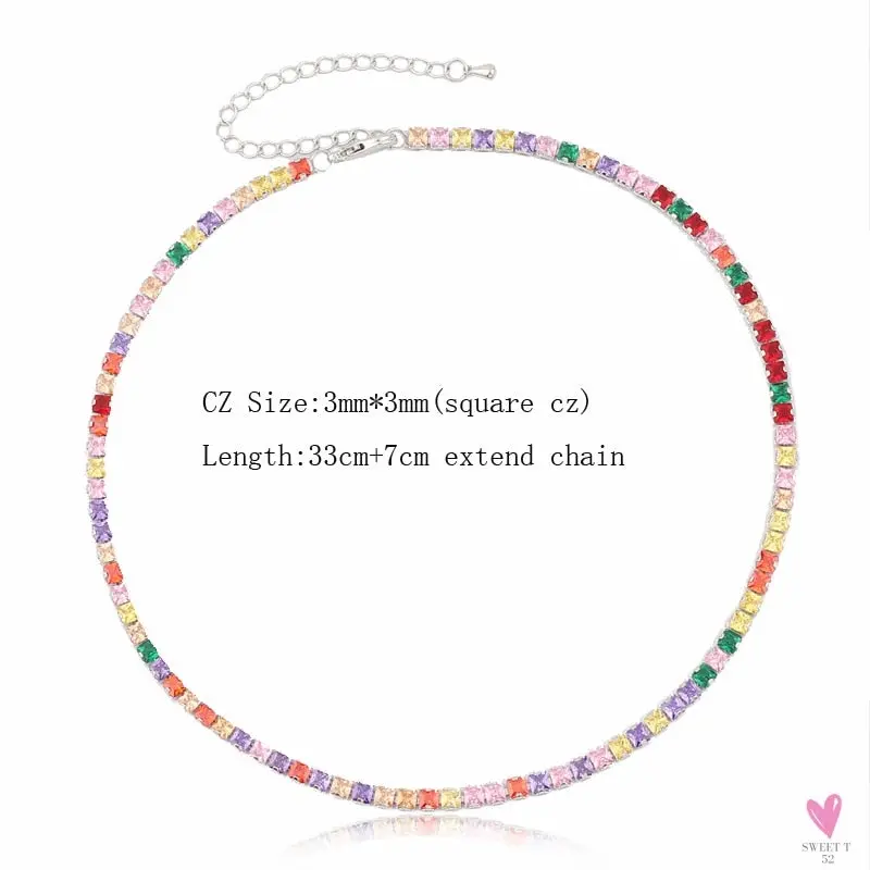 Rainbow Cubic Zirconia Waterdrop Choker Charm Necklaces - Charming Woman's Wedding, Party, Birthday Choker Jewelry or Gift