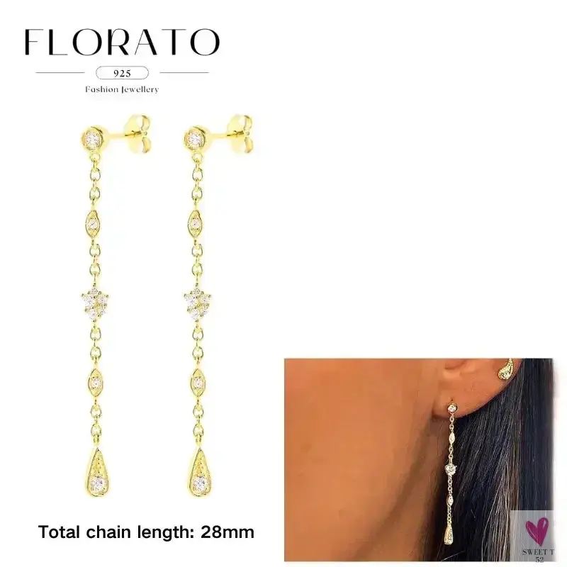 925 Sterling Silver Long Chain Tassel Drop Earrings for Women - Crystal Zircon Star Perforation Earrings, Fine Jewelry