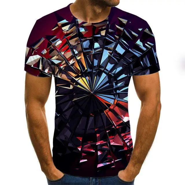 Three-Dimensional Intricate Vortex Tees for Men and Boys, O-Neck and Long Sleeves
