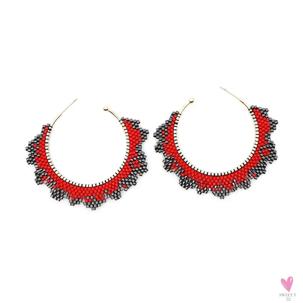 Hoop Earrings/Stainless Steel Earrings - Miyuki Beaded Earrings for Women & Girls,Trendy Bohemian Pendientes