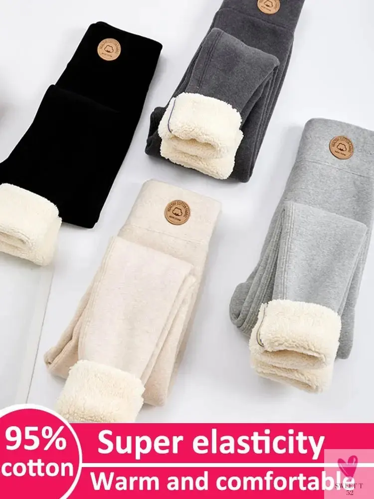Women's Leggings with Fleece Thick Warm Velvet Cotton Tights - Female Legging Pants, Skinny Grey Thermal Leggings for Women