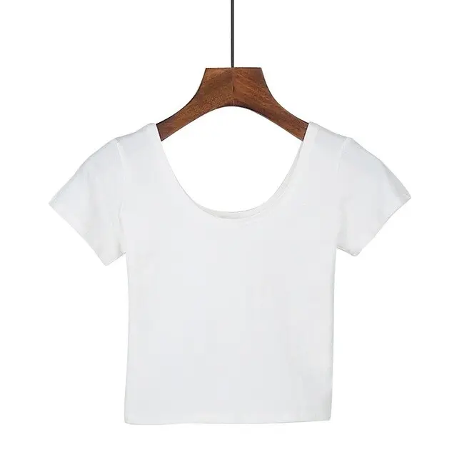 Women's U-Neck Crop Top T-Shirt in Solid Colors With Spandex