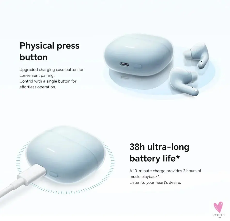 Wireless Bluetooth Earphones - 100% Original Xiaomi Redmi Buds 6 Lite Youth Version Two Earphones, 40Db Noise Cancellation