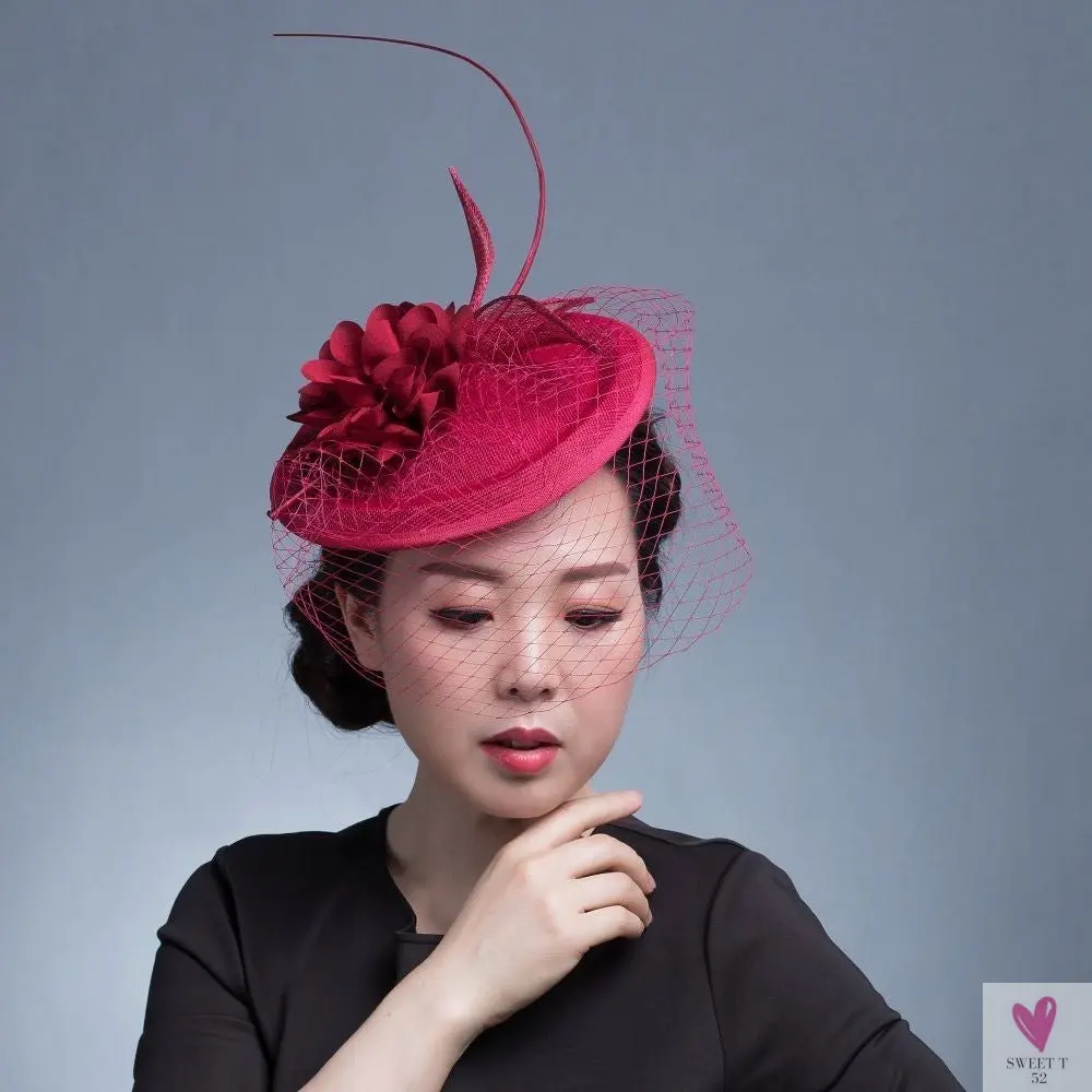 Small Fascinator Hat for Women and Girls - Hair Clip/Pin  - Yarn Feathered Flower Hair Accessories