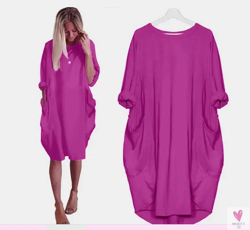 Women's Casual Loose Dress Fashion. Oversize Wear, O-neck & Pockets for Spring, Summer and Fall