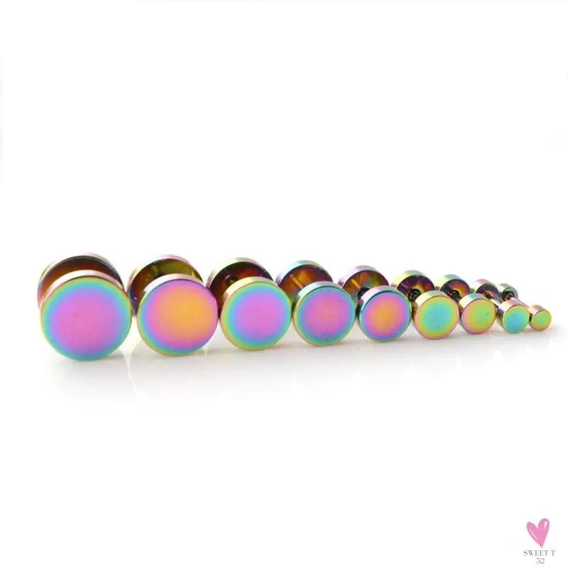 Men and Women's Dumbbell Stainless Steel Stud Earrings, 3~16 mm Fake Piercing Tunnels, Main Stone Color, Colorful