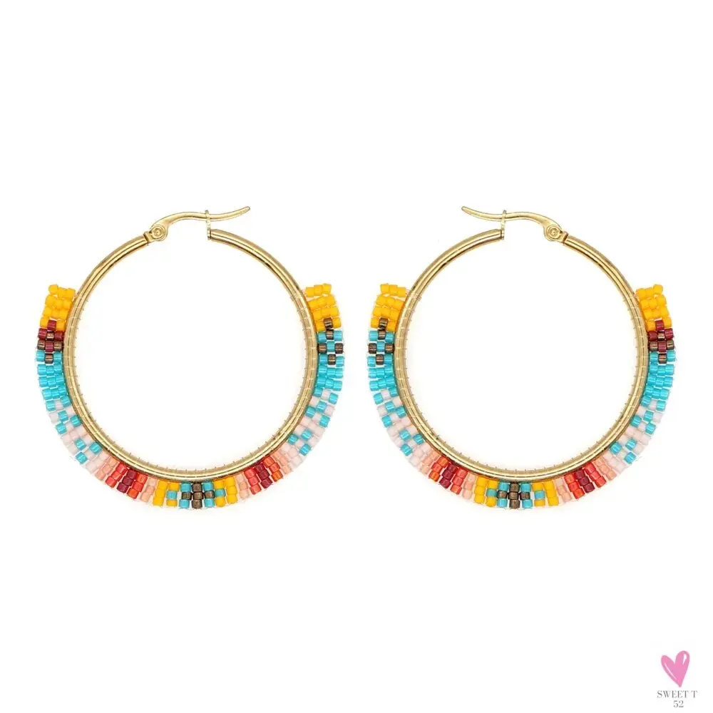 Hoop Earrings/Stainless Steel Earrings - Miyuki Beaded Earrings for Women & Girls,Trendy Bohemian Pendientes