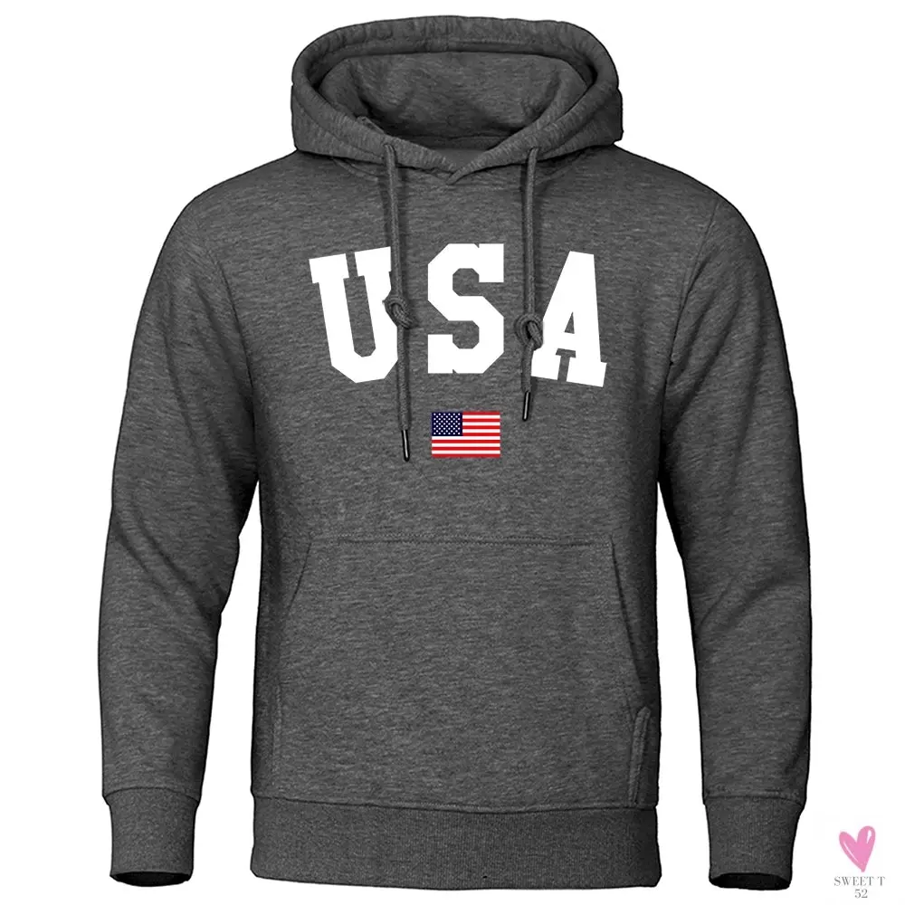 USA Hoodie/Sweatshirt for Men and Women, Anti-Wrinkle, Long Sleeves with Pockets, Pullovers