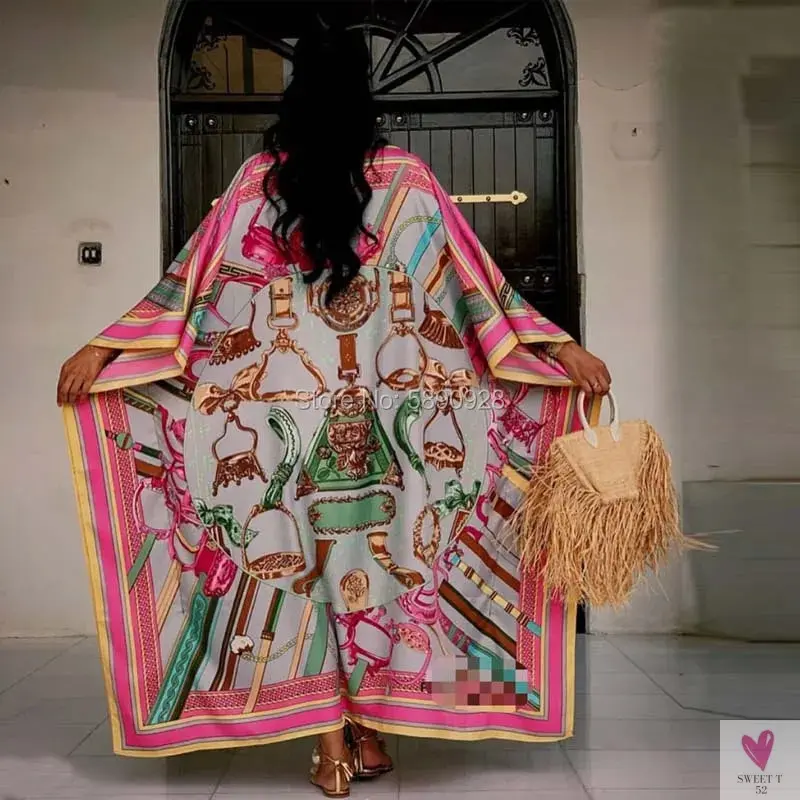 Lady's Silk African Kaftan Dresses - Loose Batwing Sleeve Kaftans