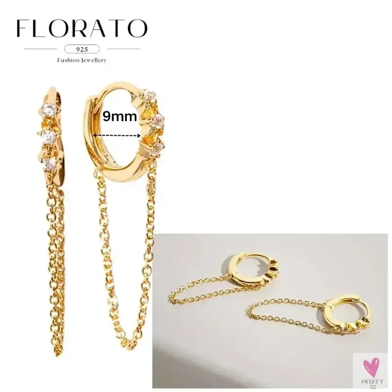 925 Sterling Silver Long Chain Tassel Drop Earrings for Women - Crystal Zircon Star Perforation Earrings, Fine Jewelry