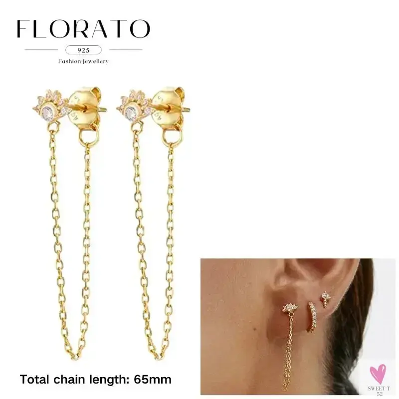 925 Sterling Silver Long Chain Tassel Drop Earrings for Women - Crystal Zircon Star Perforation Earrings, Fine Jewelry