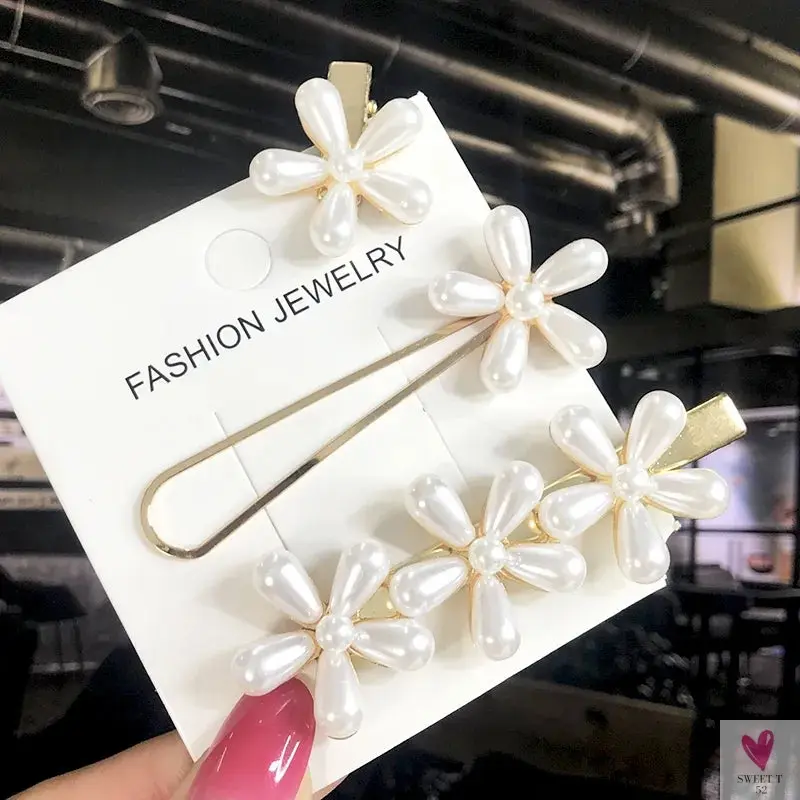 3/4pcs Set Pearl Hair Clips For Women & Girls - Geometric Crystal Hair Barrettes/Clips