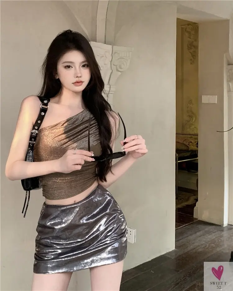 One Shoulder Crop Top, Vintage Retro Cut Crop Top,  for Women and Girls