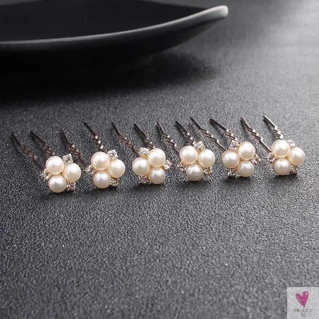 Crystal/Rhinestone/Pearl Hair Pins for Women and Girls - 6 Piece Set