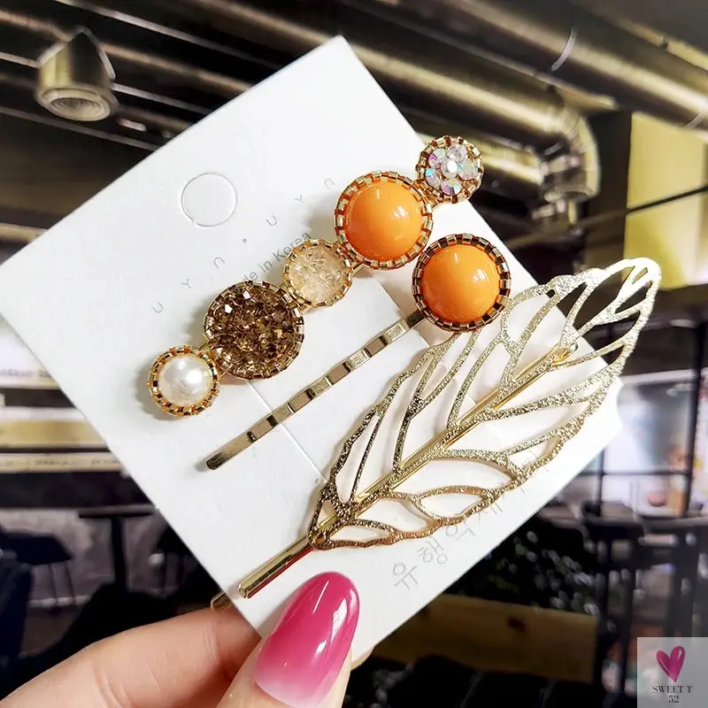 3/4pcs Set Pearl Hair Clips For Women & Girls - Geometric Crystal Hair Barrettes/Clips