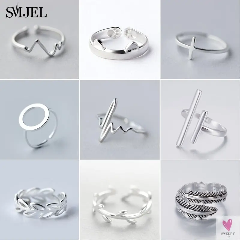 Geometric Circle - Open Adjustable Rings For Women & Girls - Micro Pave, Feather, Leaves, Wave, Cat, Femme Finger Rings