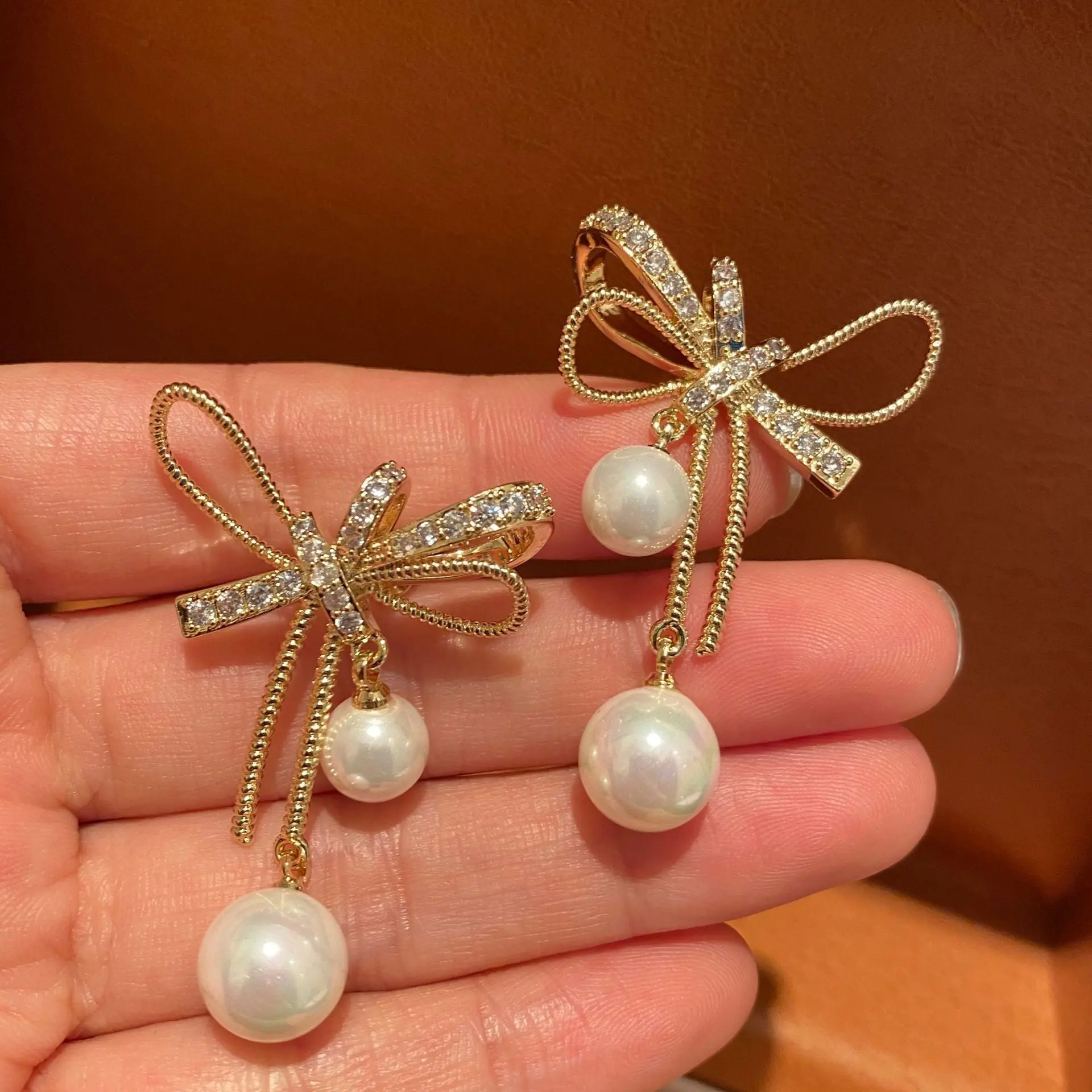 Bowknot/Pearl Dangle/Drop Earrings for Women and Girls, Simple Elegant Jewelry in Army Green Zinc Metal Color