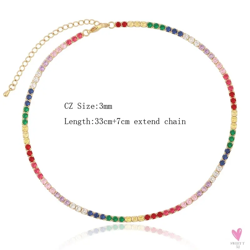 Rainbow Cubic Zirconia Waterdrop Choker Charm Necklaces - Charming Woman's Wedding, Party, Birthday Choker Jewelry or Gift