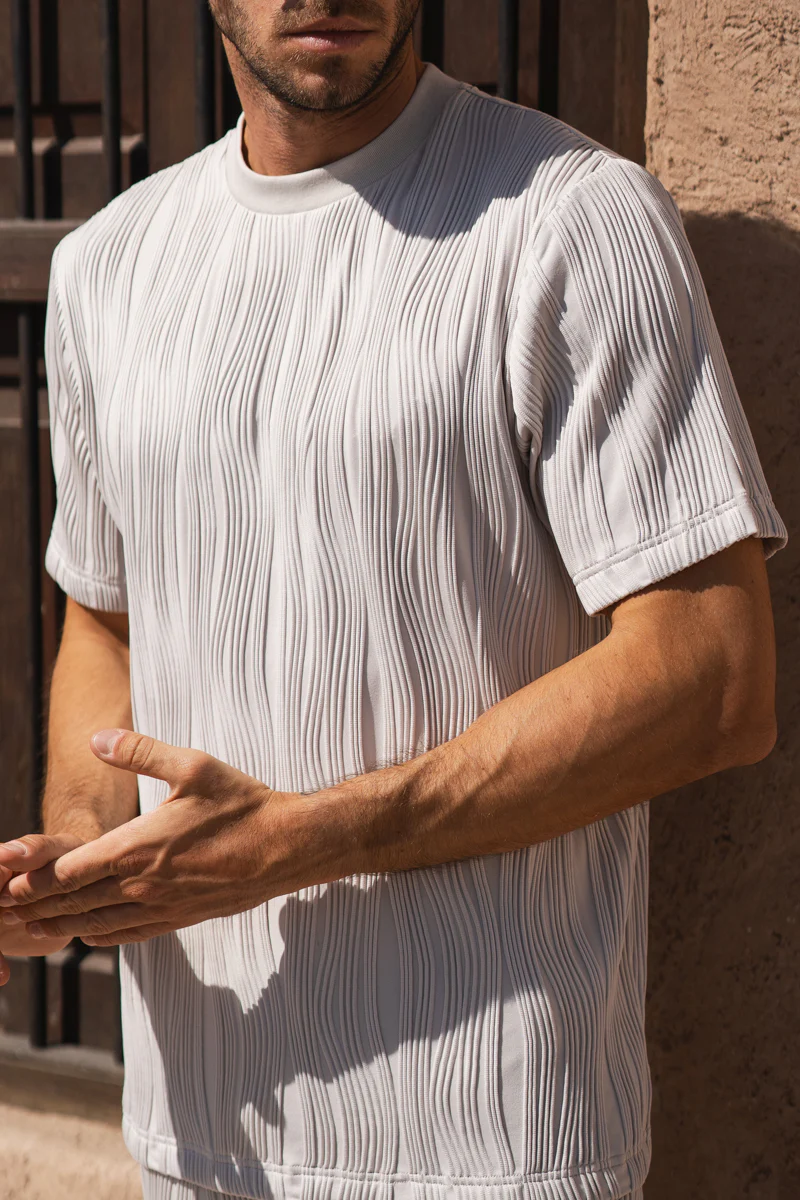 Ripple Texture Slim Fit T-Shirt - Light Grey