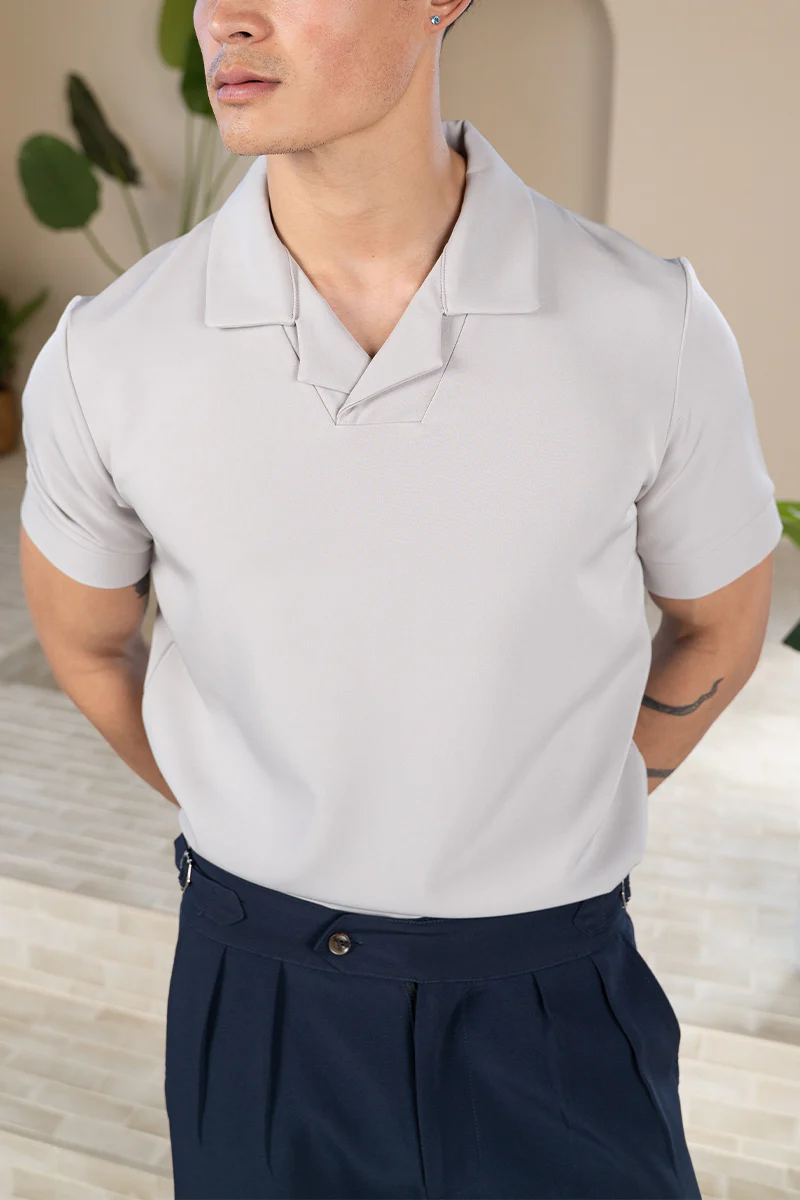 Scuba Open Neck Revere Polo - Grey