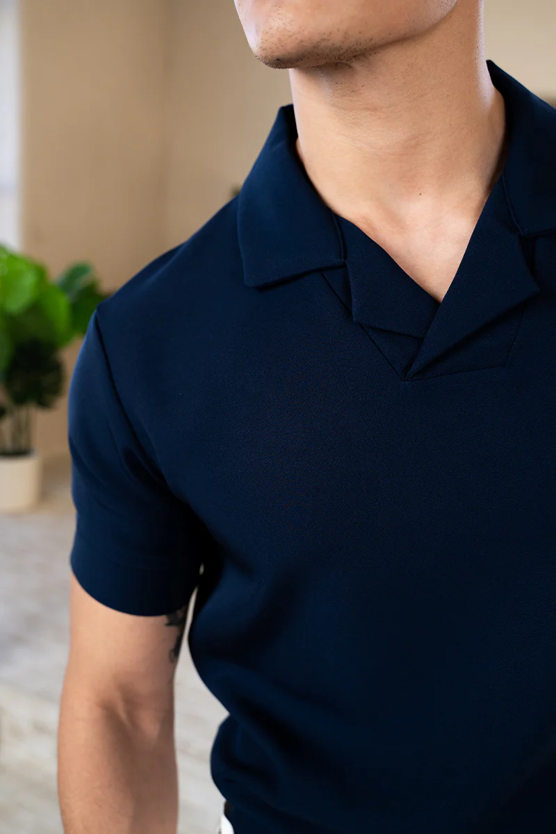 Scuba Open Neck Revere Polo - Navy