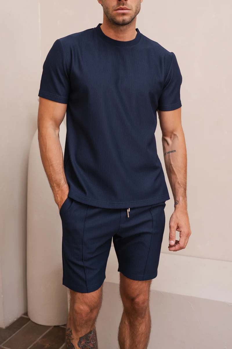 Pleated Slim Fit T-Shirt - Navy