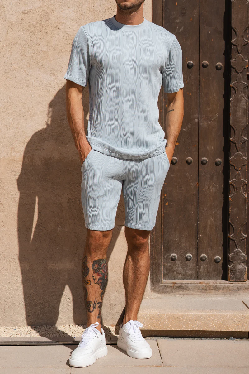 Ripple Texture Slim Fit T-Shirt - Pale Blue