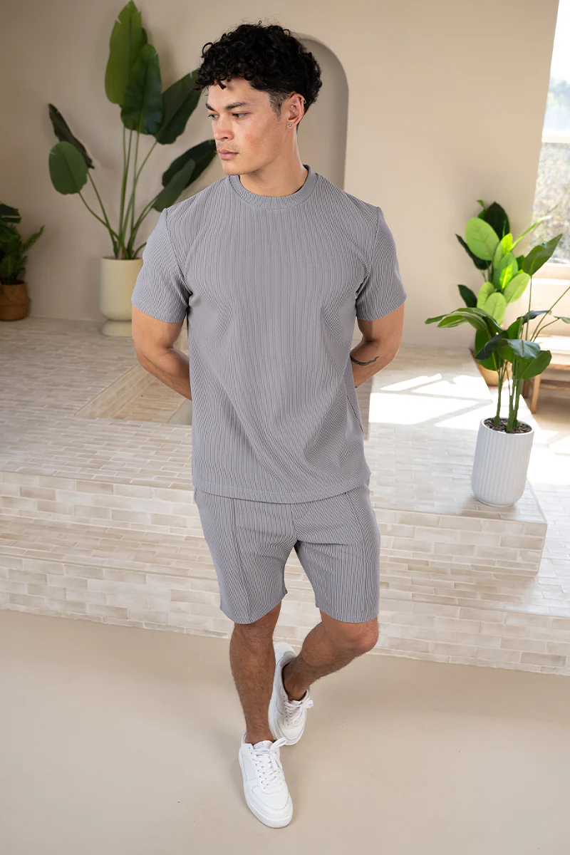 Pleated Slim Fit T-Shirt - Grey