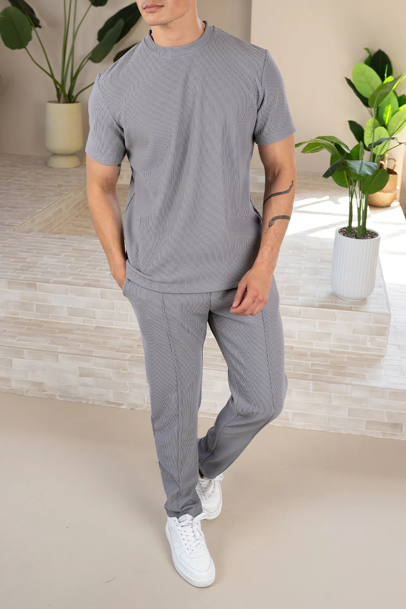 Pleated Slim Fit T-Shirt - Grey