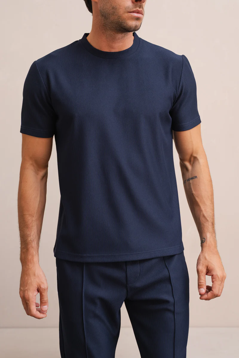 Pleated Slim Fit T-Shirt - Navy