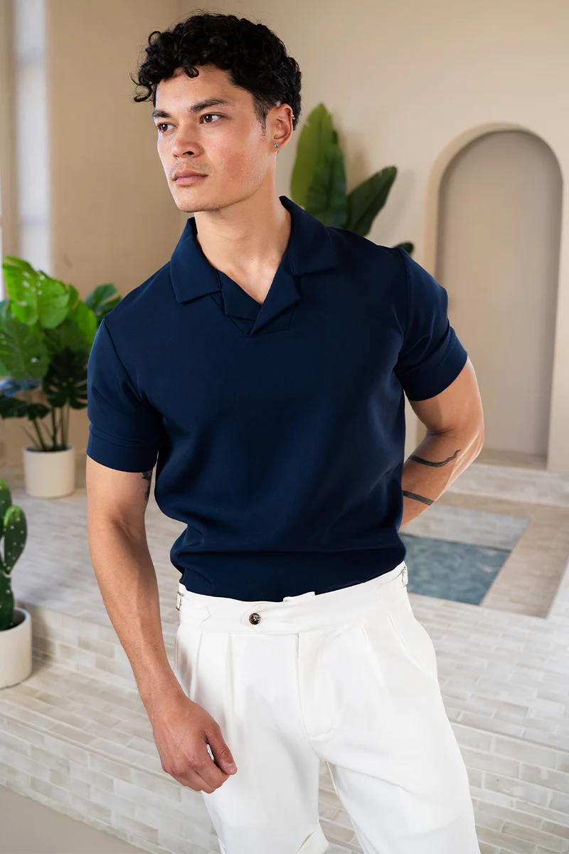 Scuba Open Neck Revere Polo - Navy