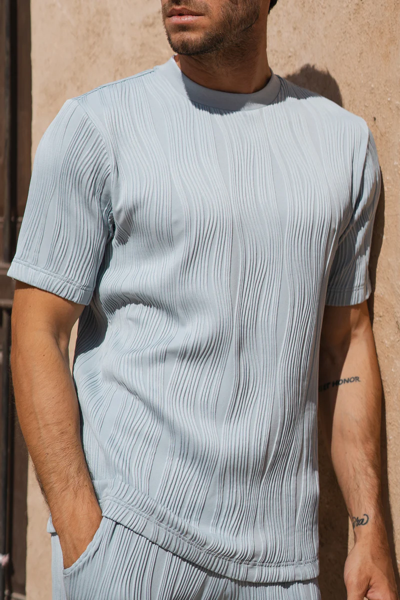 Ripple Texture Slim Fit T-Shirt - Pale Blue
