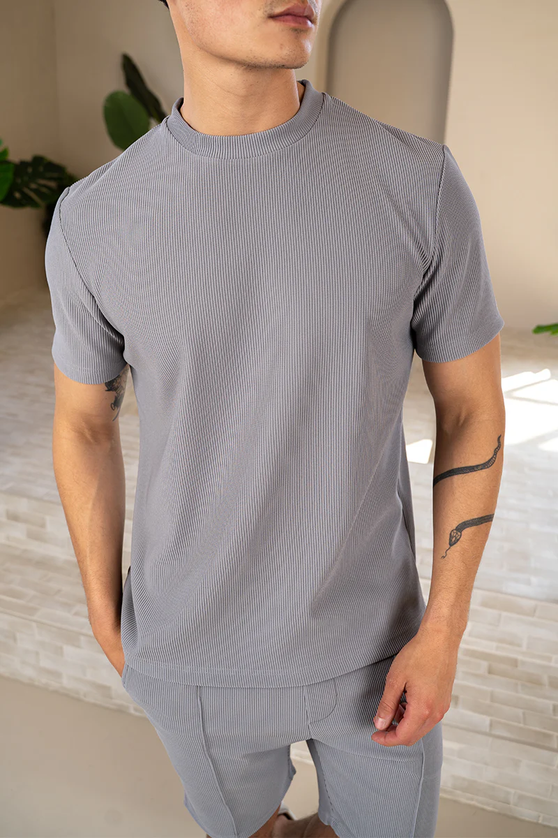 Pleated Slim Fit T-Shirt - Grey