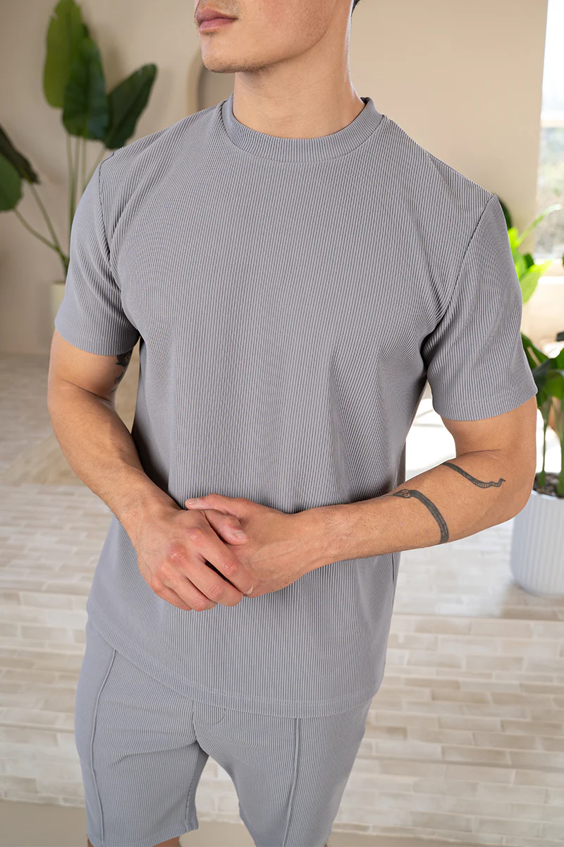 Pleated Slim Fit T-Shirt - Grey