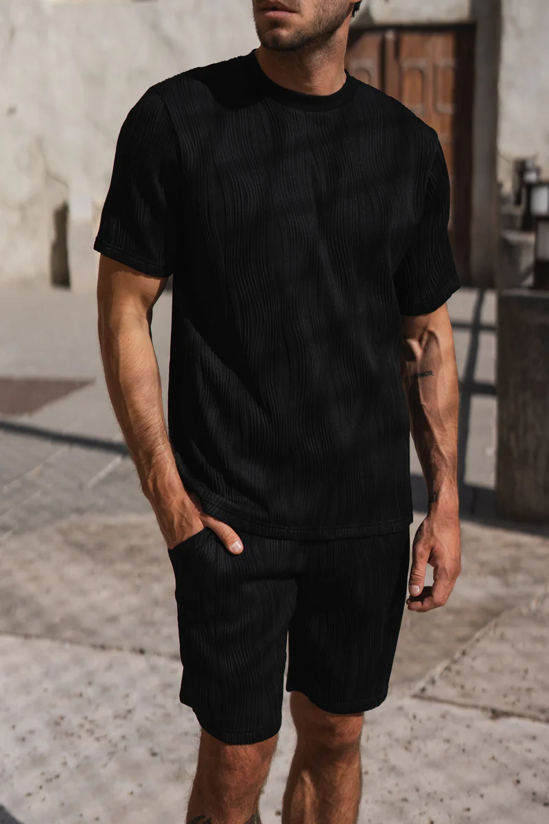 Ripple Texture Slim Fit T-Shirt - Black