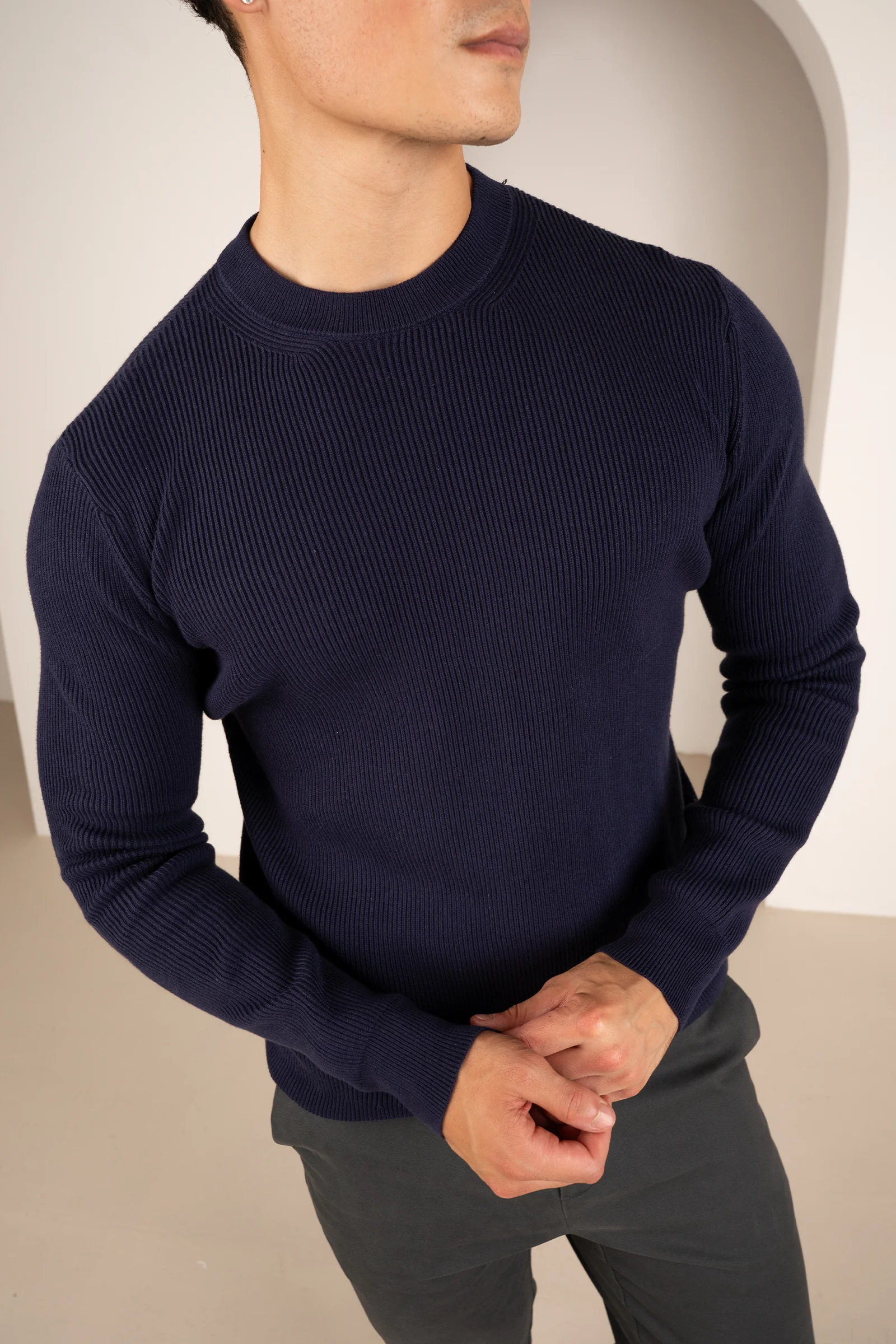 Ribbed Knit Slim Fit Jumper - Navy