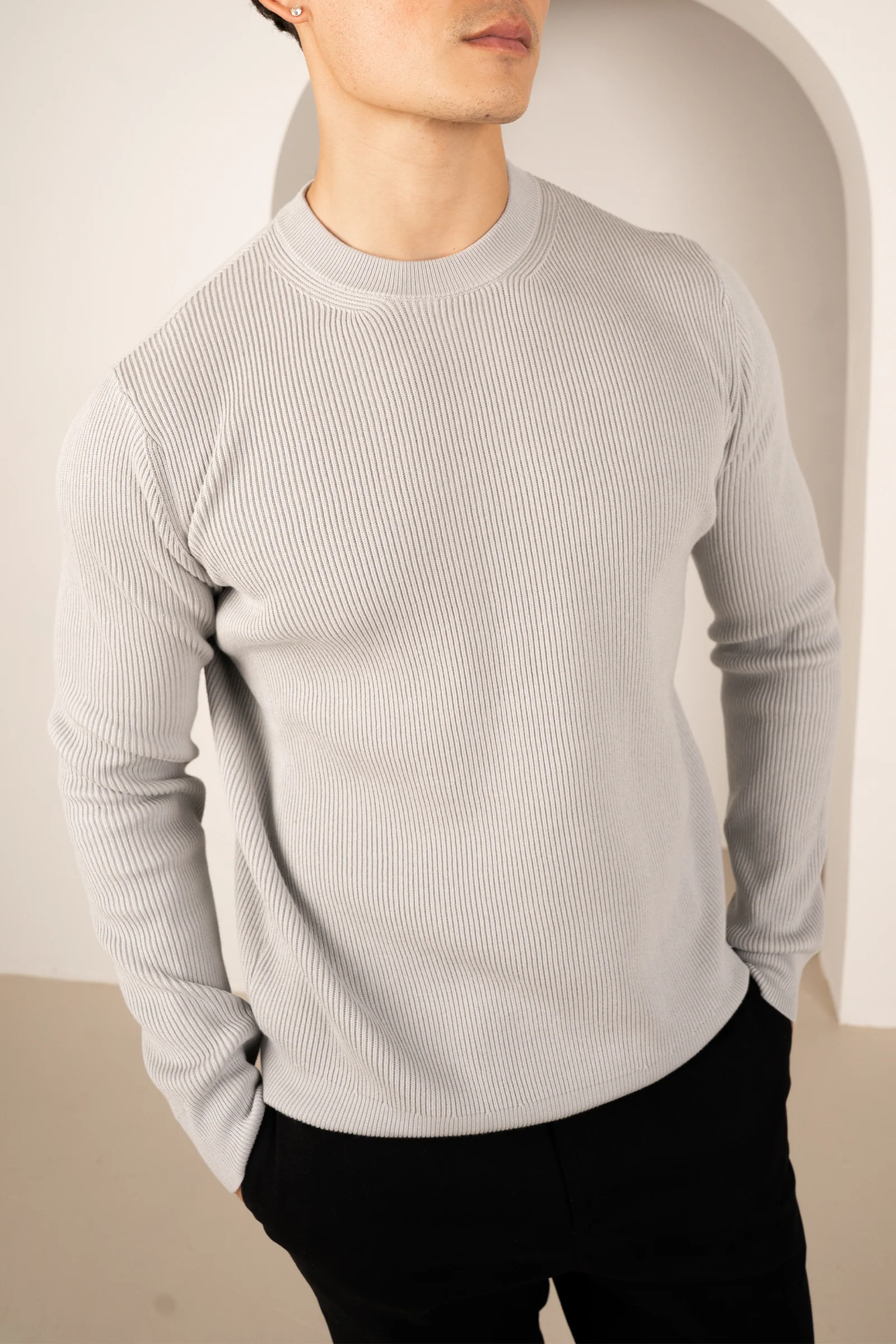 Ribbed Knit Slim Fit Jumper - Grey