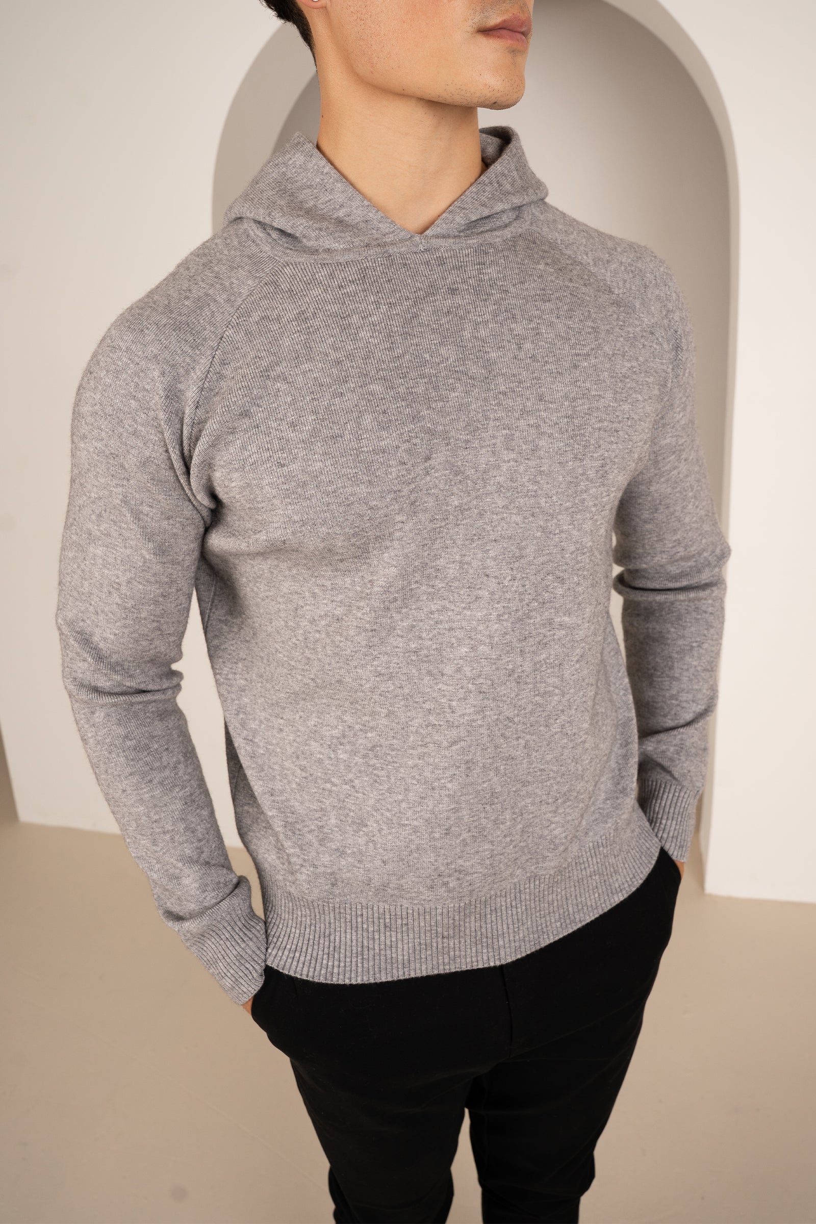 Slim Fit Knitted Hoodie - Grey